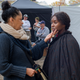 Producer Debra Martin Chase, left, and actor Cynthia Erivo on the set of their film Harriet, a Focus Features release